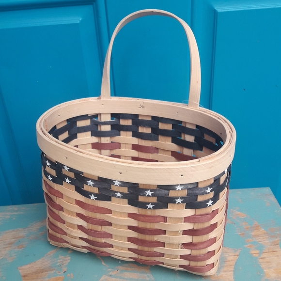 Wicker Basket Woven Farmhouse Decor Vintage Wall Hanging American Flag USA - Picture 5 of 12